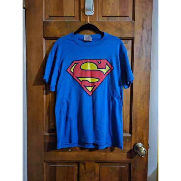 VTG SUPERMAN BIG LOGO Krypton Clothing Single Stitch T Shirt‎ L - Picture 1 of 3